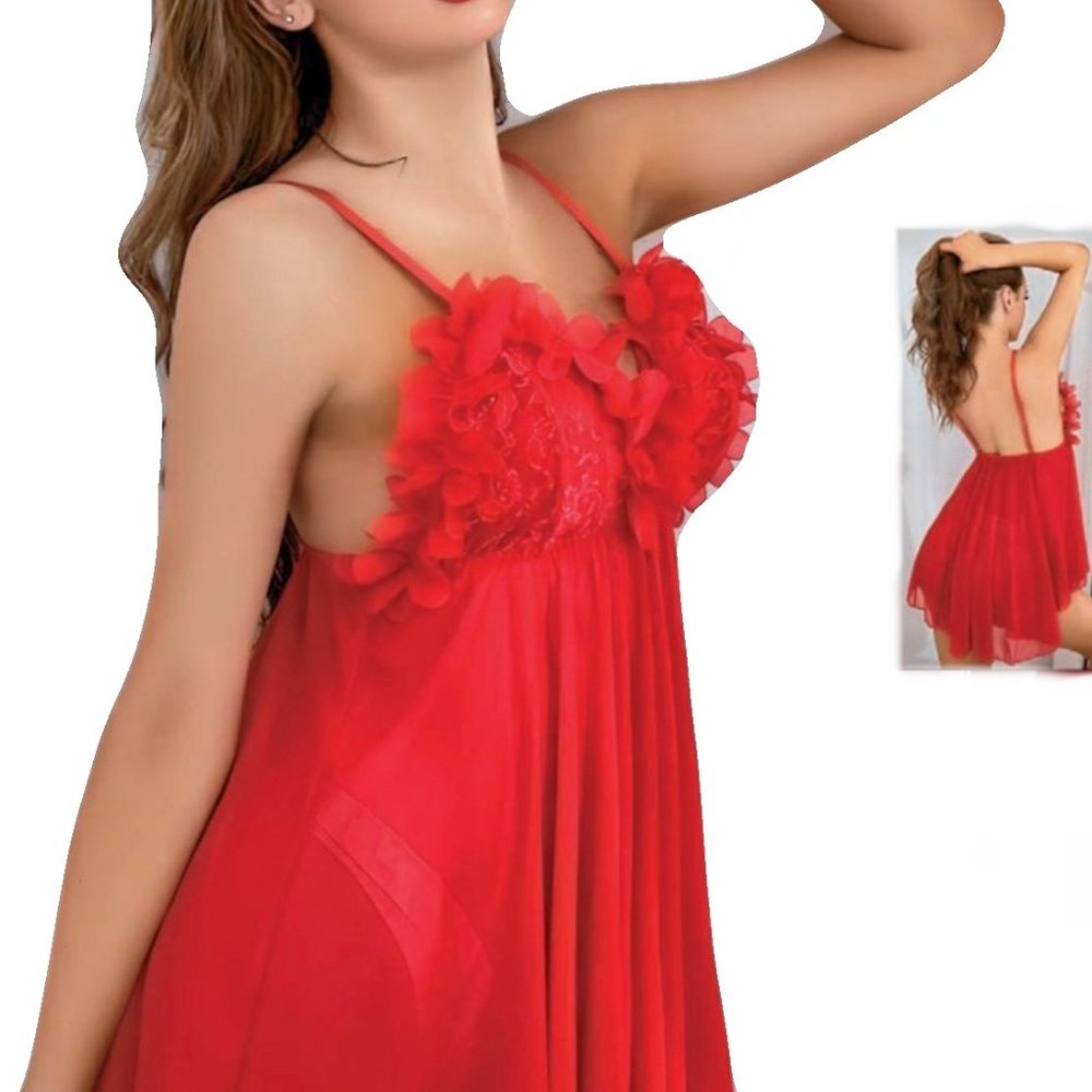 Women's Lingerie Net Floral Lace Sheer Mesh Nightdress Babydoll Chemise G string